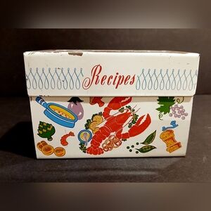 Vintage Metal Recipe Box with Colorful Illustrations